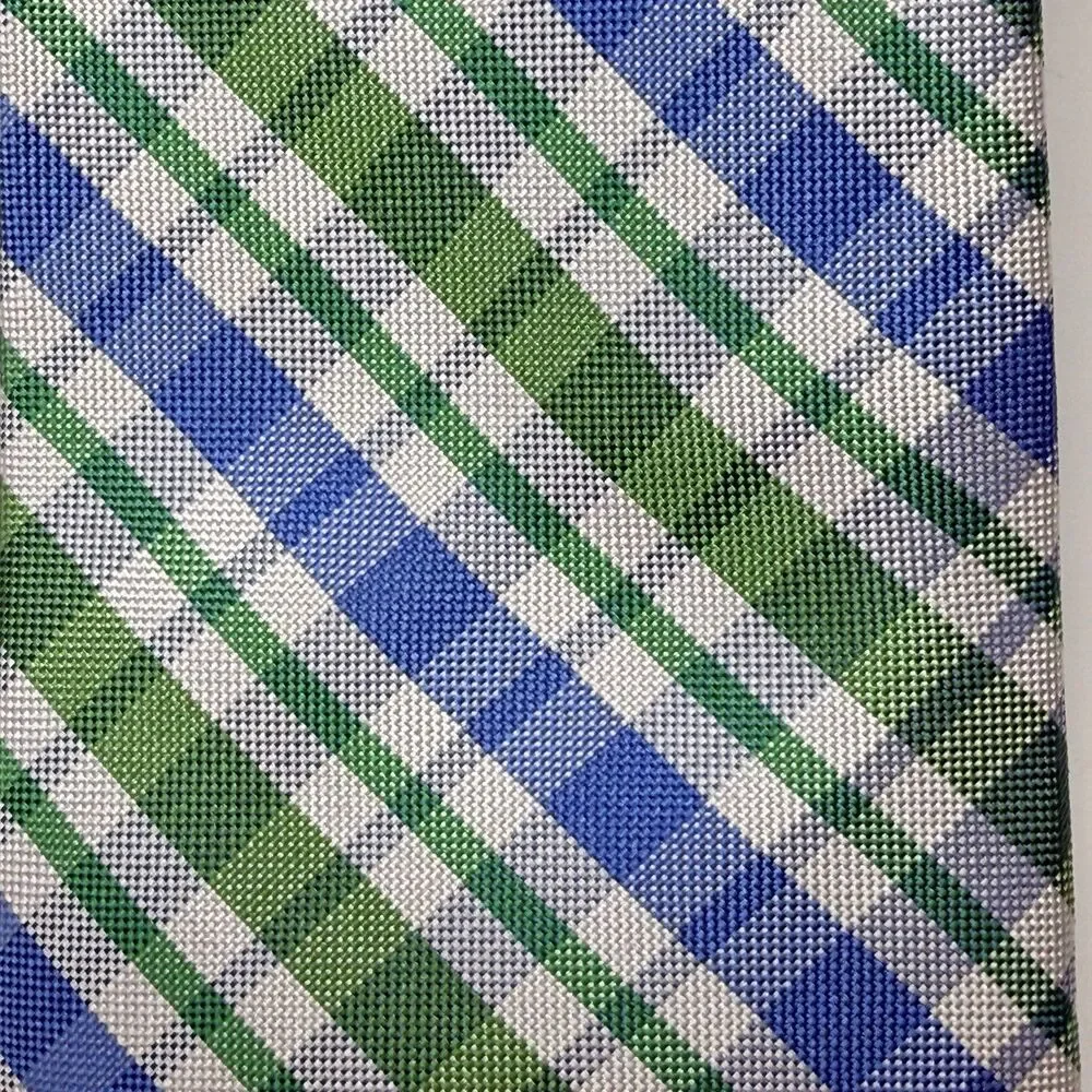 IZOD Green Blue And White Plaid 100% Silk Neck Tie